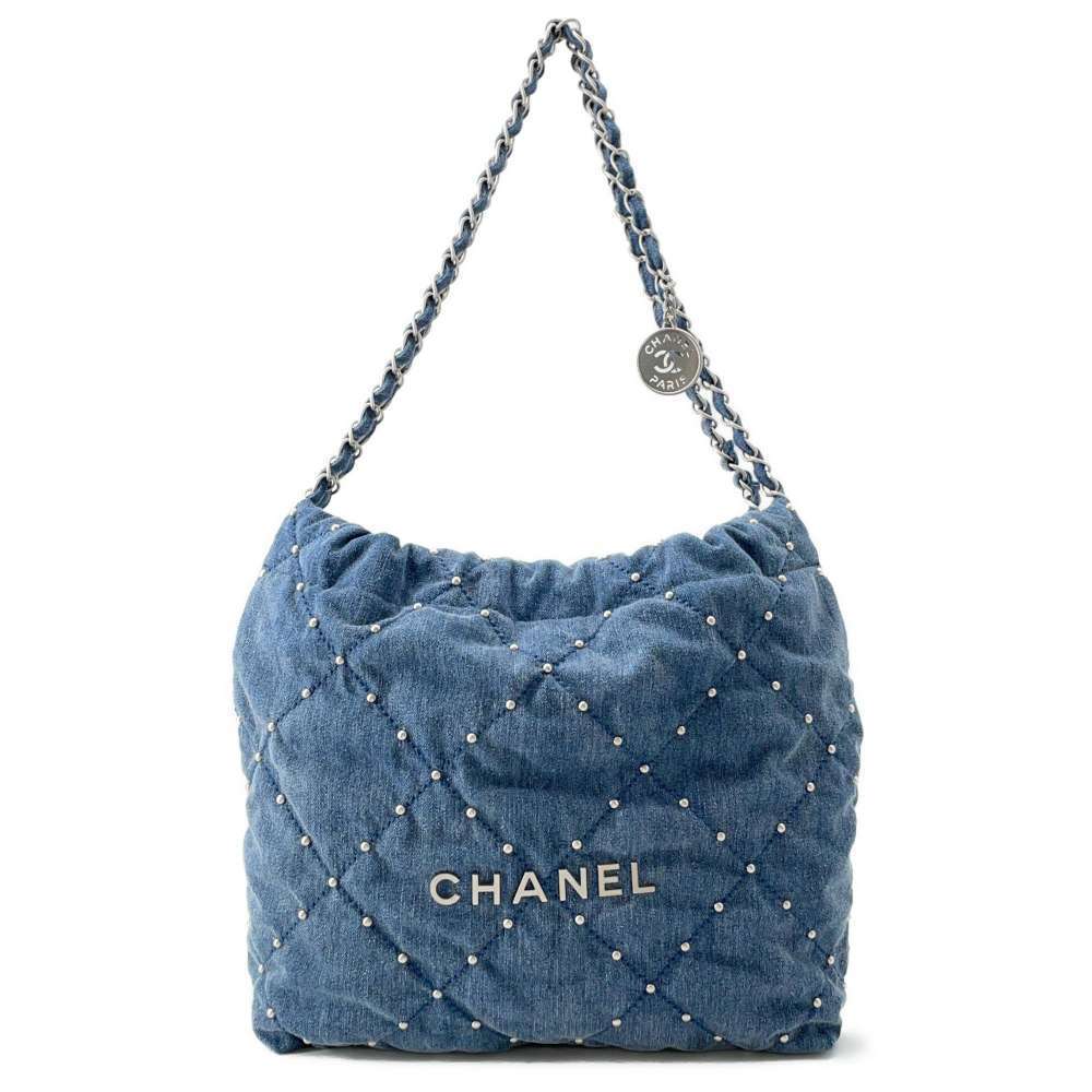 Chanel 22 Small Denim Shoulder Bag with Pouch